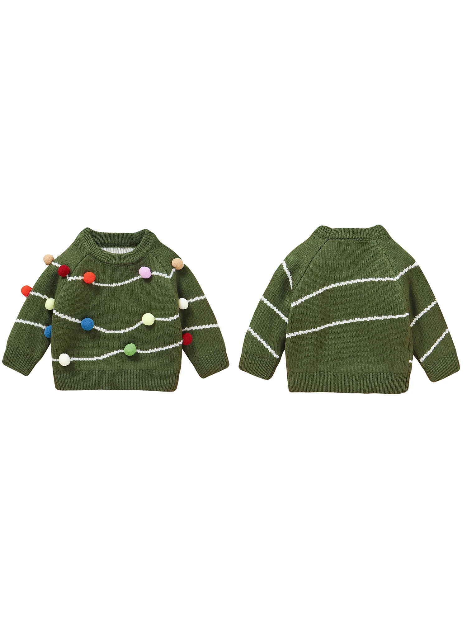 

Festive Holiday Sweaters for Kids Cozy Knit Pullovers with Fun Felt Ball Accents and Crew Neck Long Sleeves