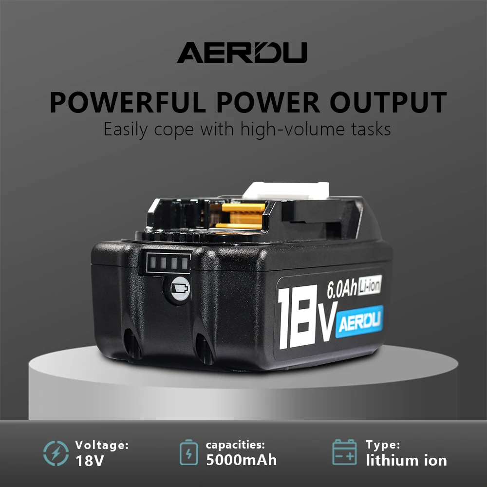 

AERDU 18V 6.0Ah BL1860b Rechargeable Li-ion Battery For Makita 18 Volt Power Tools BL1860 BL1830b BL1850b BL1840 6Ah