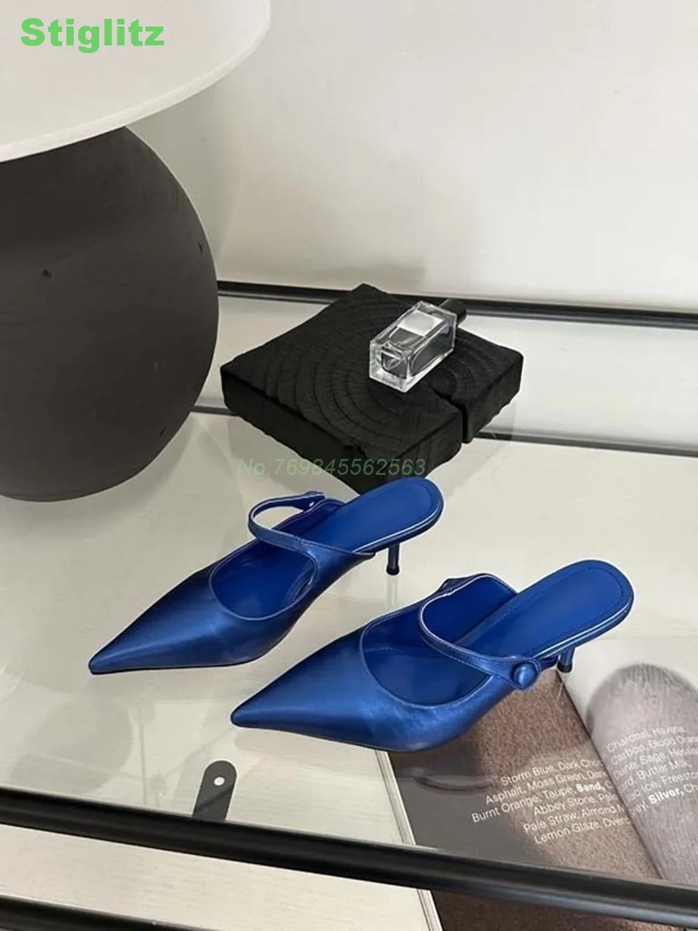 女性用バックルストラップシューズ,サテンスリッパ,丈夫なヒール,滑り止め,エレガント,先のとがったつま先,浅い日常のスティレット,新しいコレクション2024