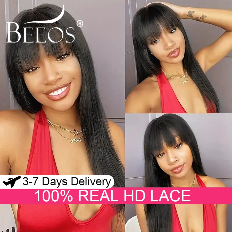 الترا المجهزة الحرير شعر مستعار مستقيم مع الانفجارات 13x6 HD الدانتيل الشفاف الجبهة خصلات الشعر المستعار الإنسان غير مرئية ريمي عذراء الشعر للنساء