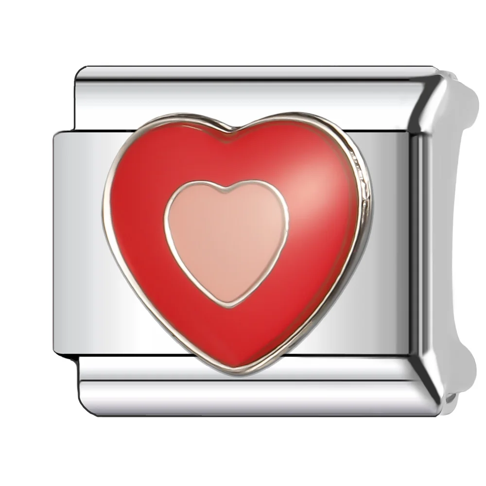 Romantic Colour Heart  Love Series Italian Charm Stainless Steel Bracelet 9mm Diy Jewelry DIY Making