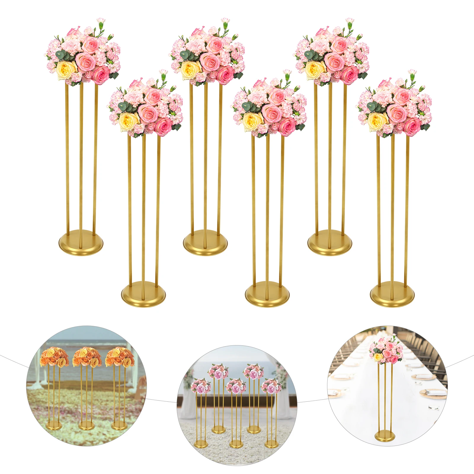 6 Pcs Gold Columnar Flower Display Stand | 2080cm, Floor Mount, Carbon Steel Columnar Flower Display Racks