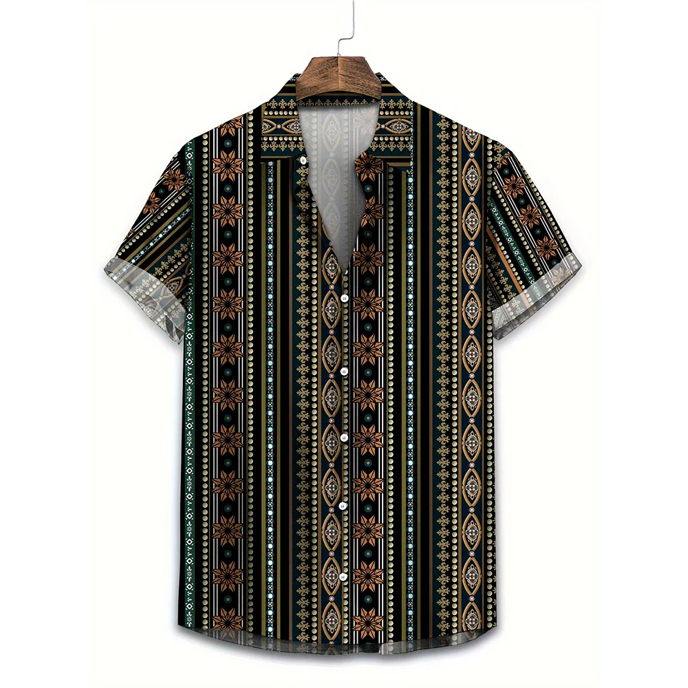 

Vintage 3D Printed Button Down Shirts 2025 Summer Men's Lapel Shirt Clothing Casual Short Sleeve Beach Shirt Tops