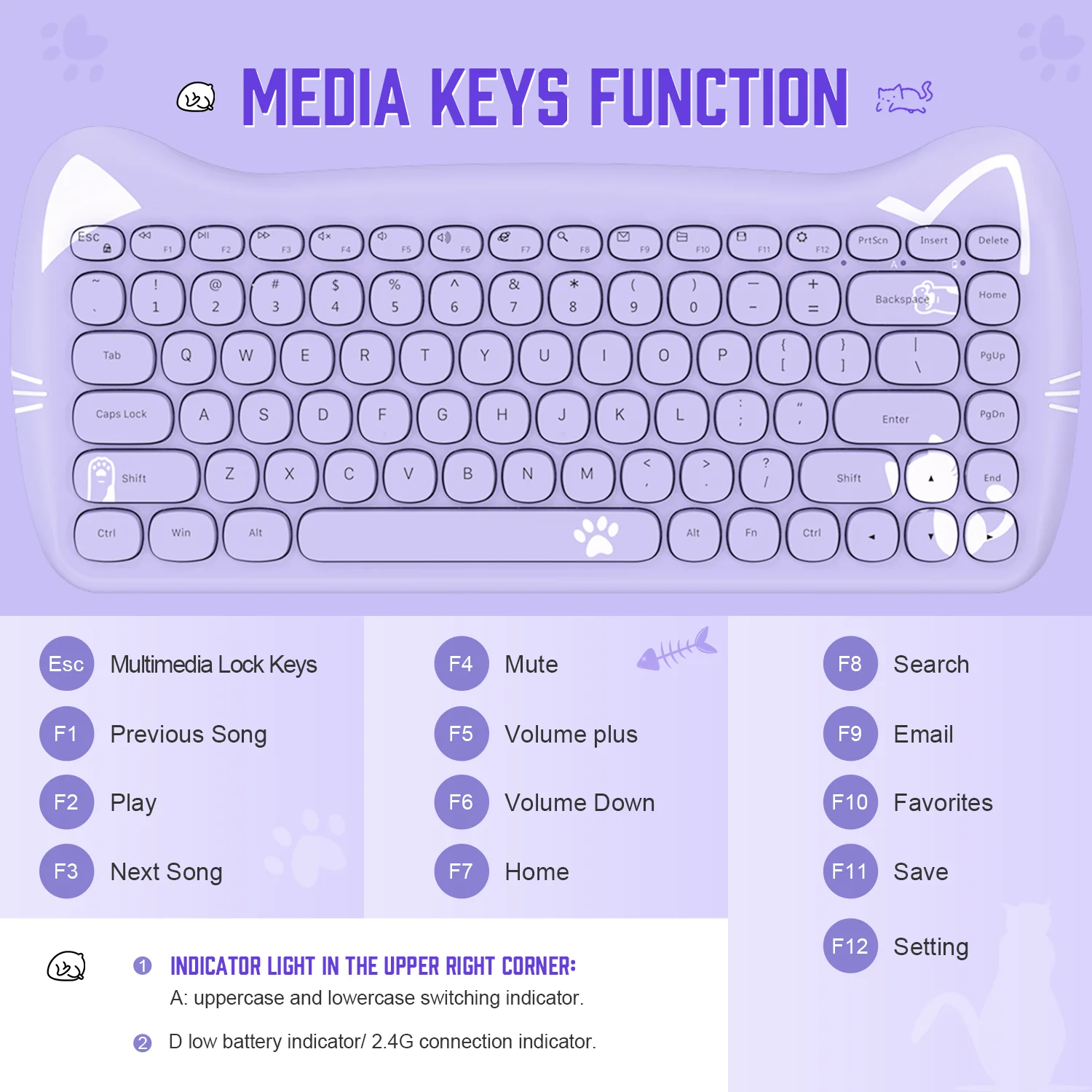 3060i لوحة مفاتيح كمبيوتر لاسلكية لطيفة 80% في المئة لوحة مفاتيح بلوتوث جميلة على شكل قطة ريترو صامتة ونحيفة مع آلة كاتبة مستديرة غير لامعة