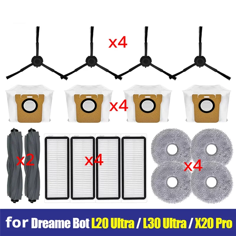 

A84G-Аксессуары для робота-пылесоса Dreame L20 Ultra L30 Ultra X20 Pro: основные и боковые щетки, салфетки для мытья полов и фильтры.