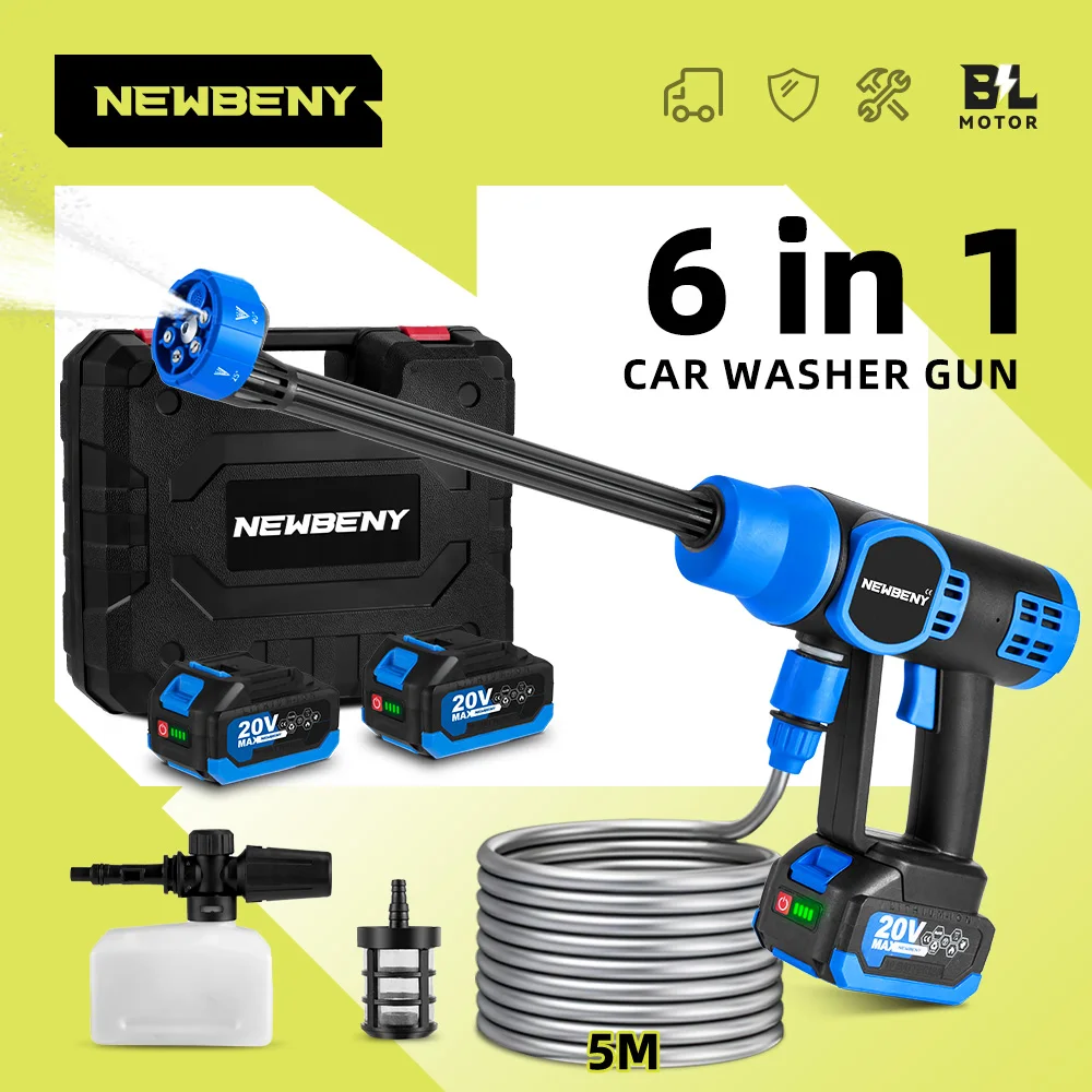 NEWBENY-Lave-auto électrique sans balais sans fil, outils électriques de lavage de jardin efficaces, 200 bars, 6 en 1, batterie Makita 18V-21V