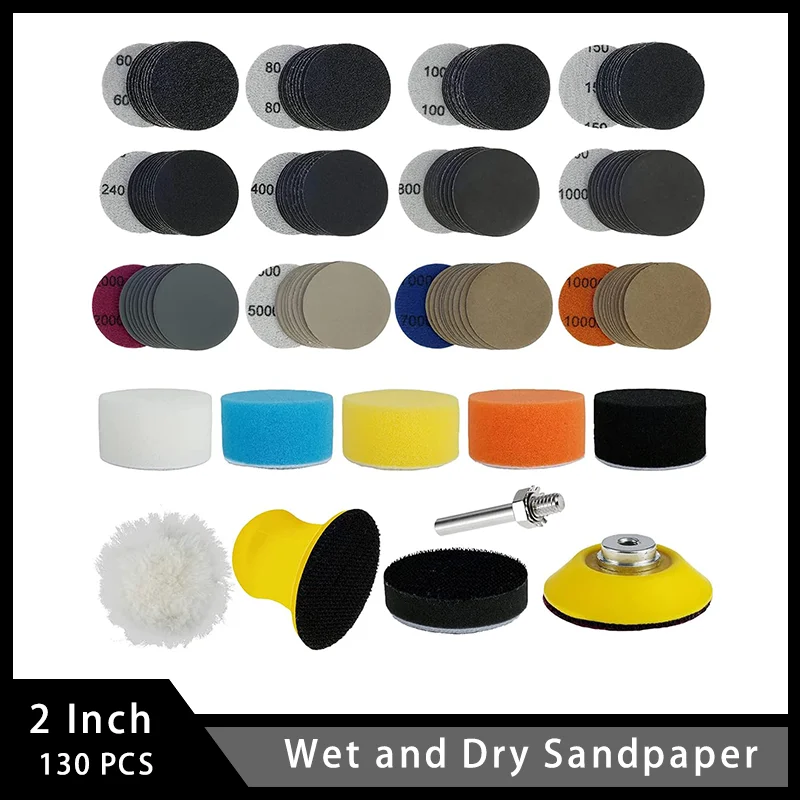 2 Inch Wet and Dry Sandpaper 130 Pcs with 1/4