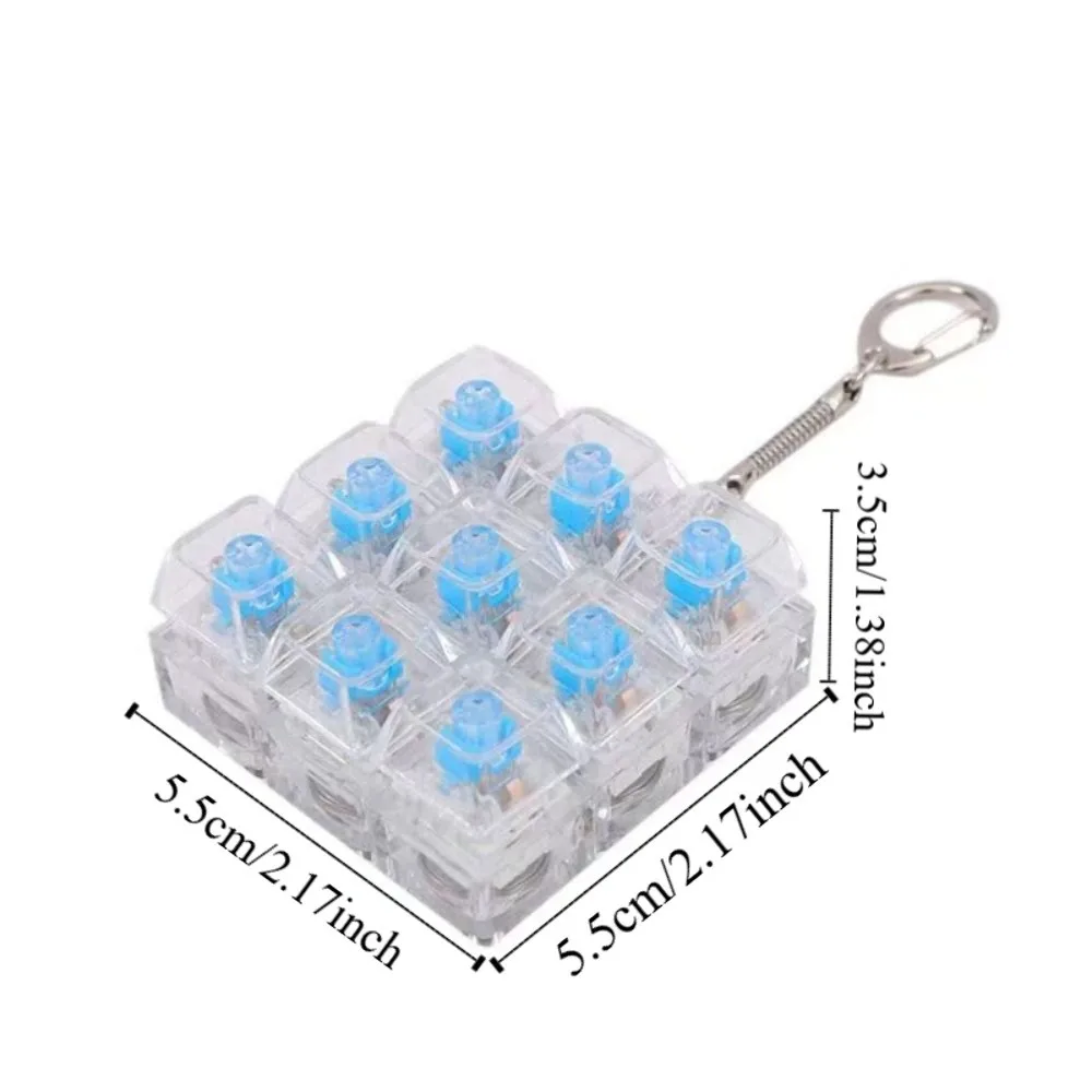 9 Keys LED Keyboard Key Toy Colorful Keycap Clear Clicker Decompression Fidget Keychain Pinch Toy Gentle Sound