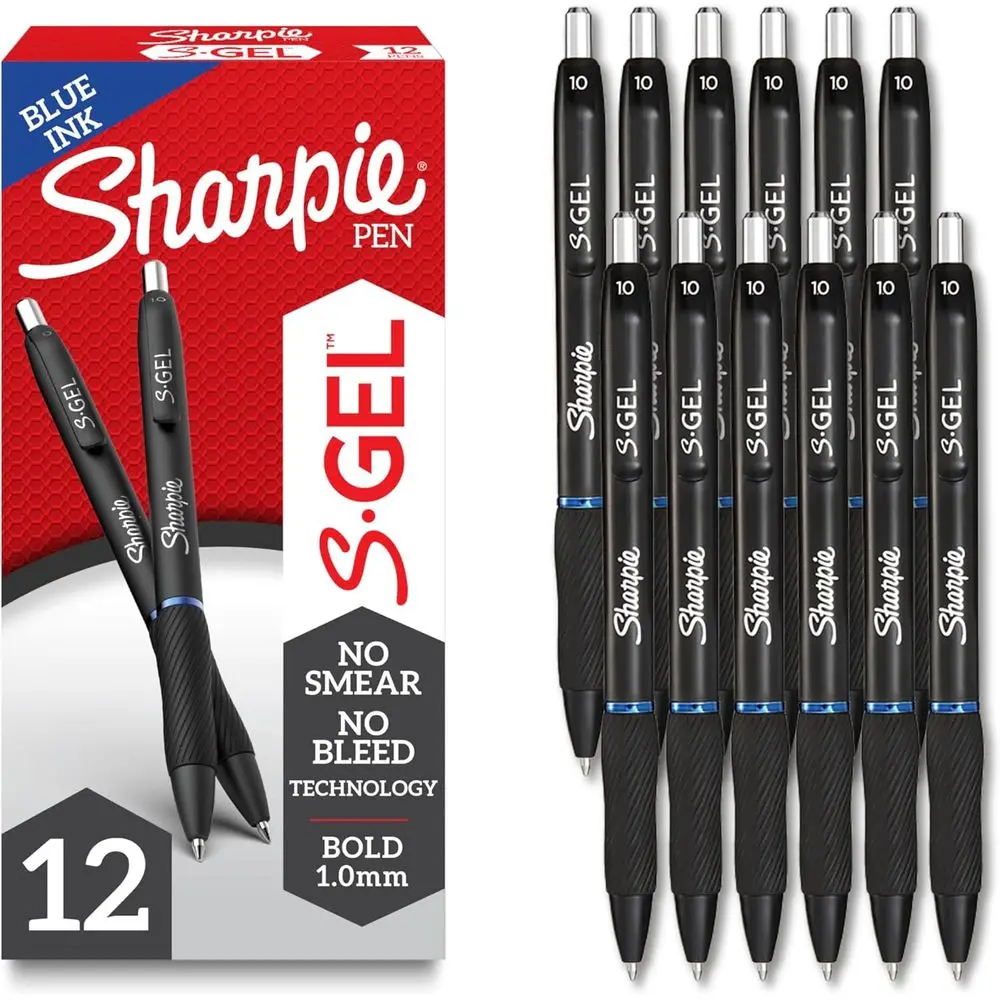 

S-Gel Gel Pens, Black Barrel, Bold Point (1.0mm), Blue Ink, 12 Count - Home, Oice, School, Journaling, Writing, Note-Tg, Teacher
