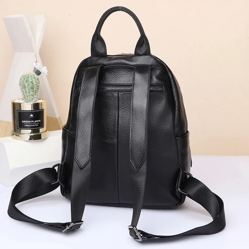 Brand Genuine Leather Backpack Women's 2024 Fashion Trend Ladies Casual Real Cowhide Female Travel Rucksack For Girls