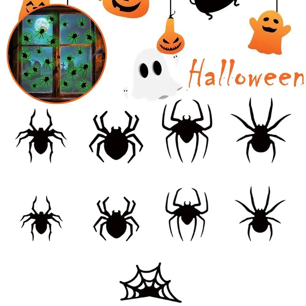 

36Pcs Party DIY Decoration Halloween Luminous Rubber Fake Spider Plastic Figure Prank Toy Holiday Decorations