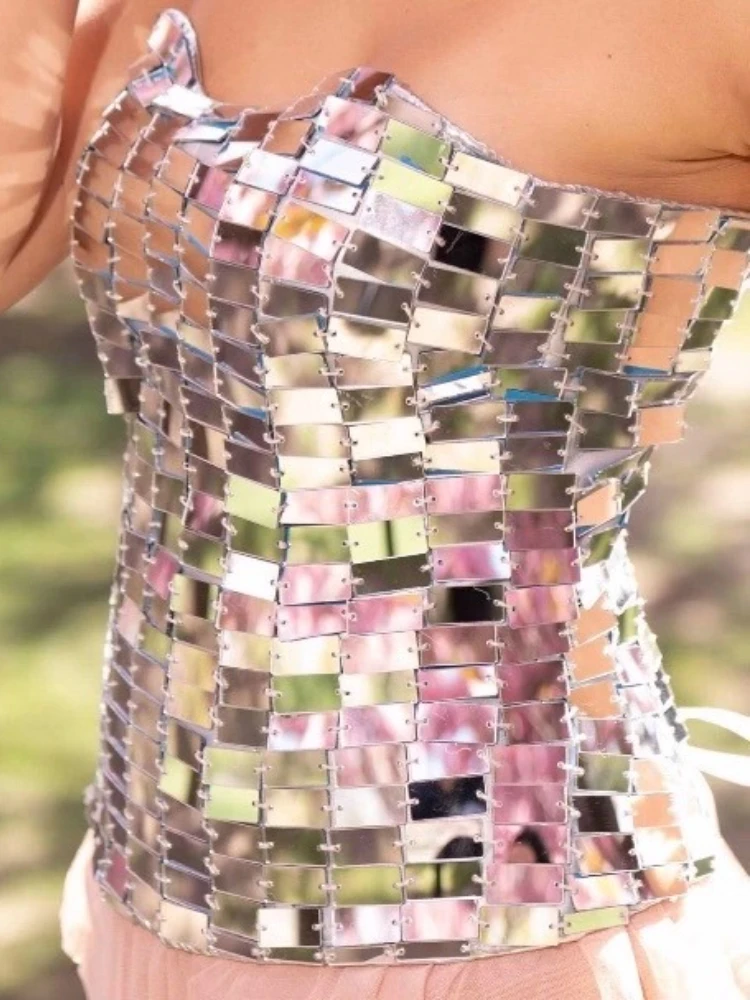 Srebrny Kombinezon Damski z Czystej Ręcznie Szytej Rybiej Ości, Kostium na Imprezę, do Klubu Nocnego, na Scenę, Cosplay