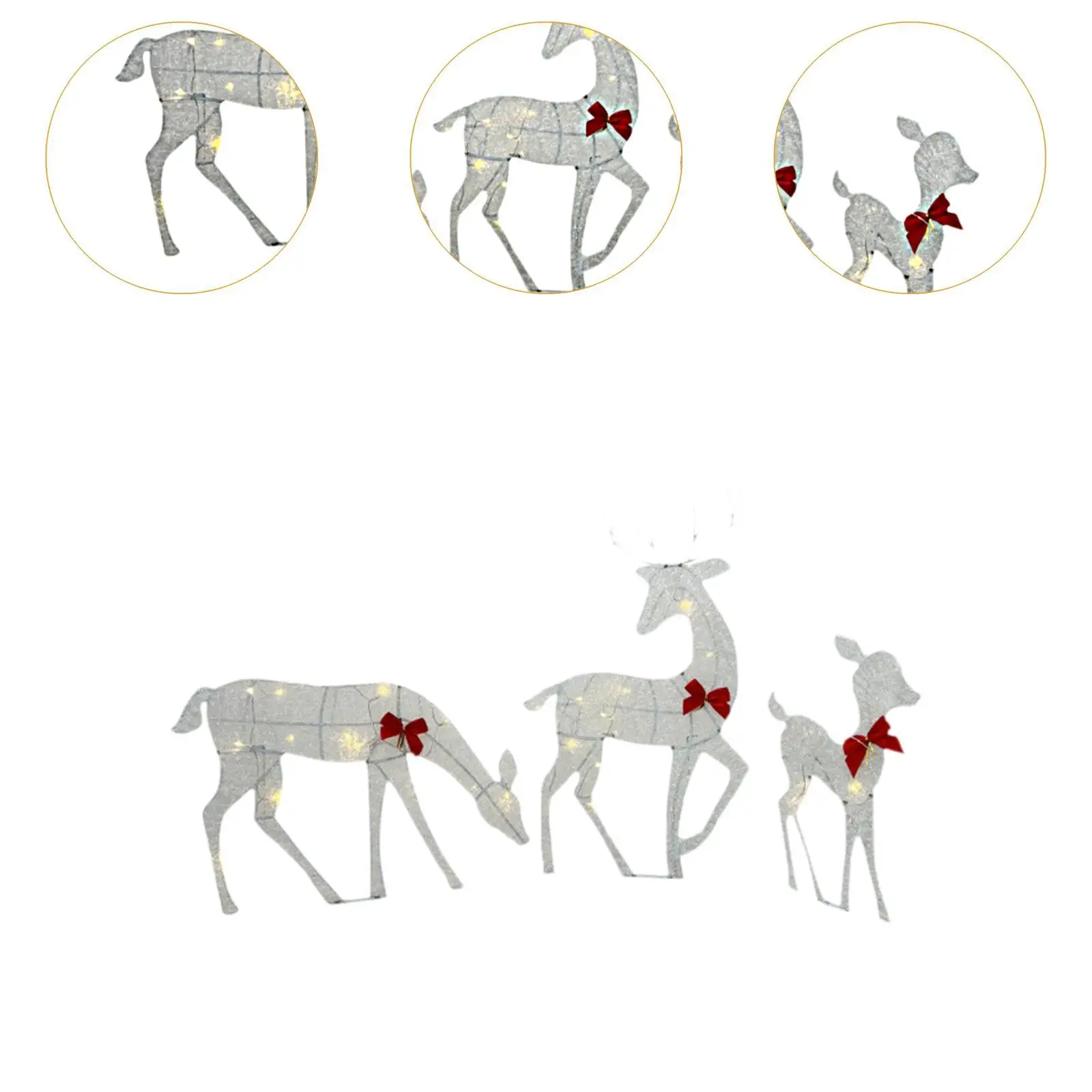 Iron Reindeer Family Lighted Outdoor Christmas Decorations LED Lawn Yard Art for Patio Garden Holiday Display