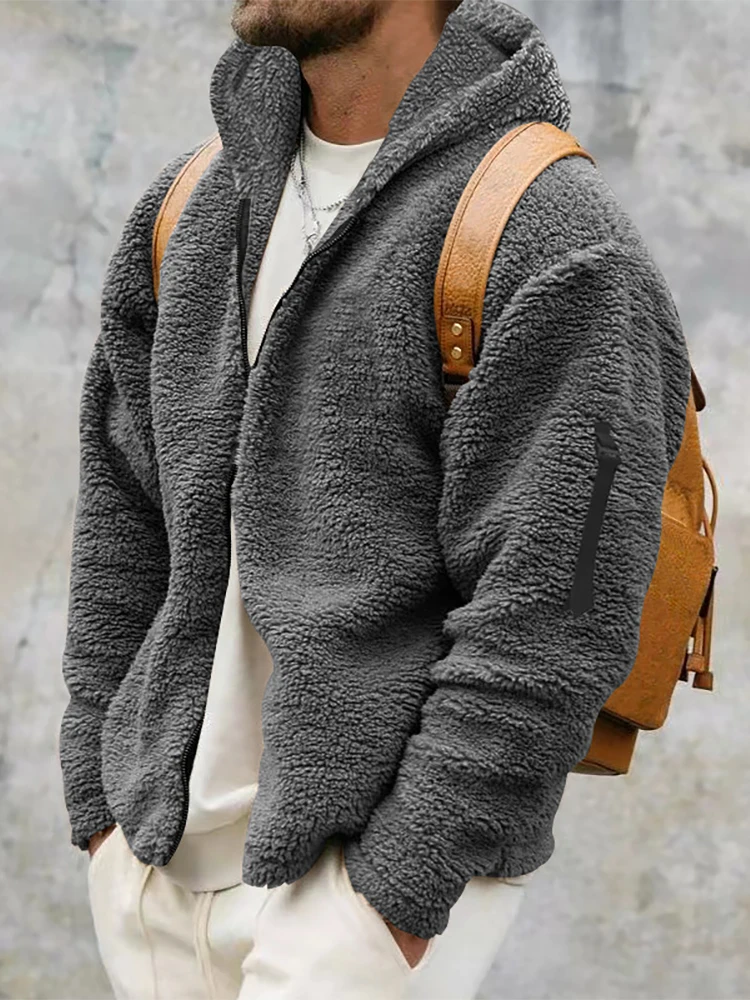 

Мужская утепленная двусторонняя флисовая куртка с капюшоном, осенне-зимняя, повседневная, модная, в британском стиле, из полиэфирного волокна