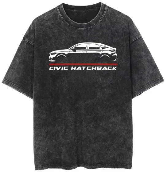 

Hatchback 2023 Car Enthusiast retro washed old heavy cotton solid color short-sleeved T Shirt summer loose top tide