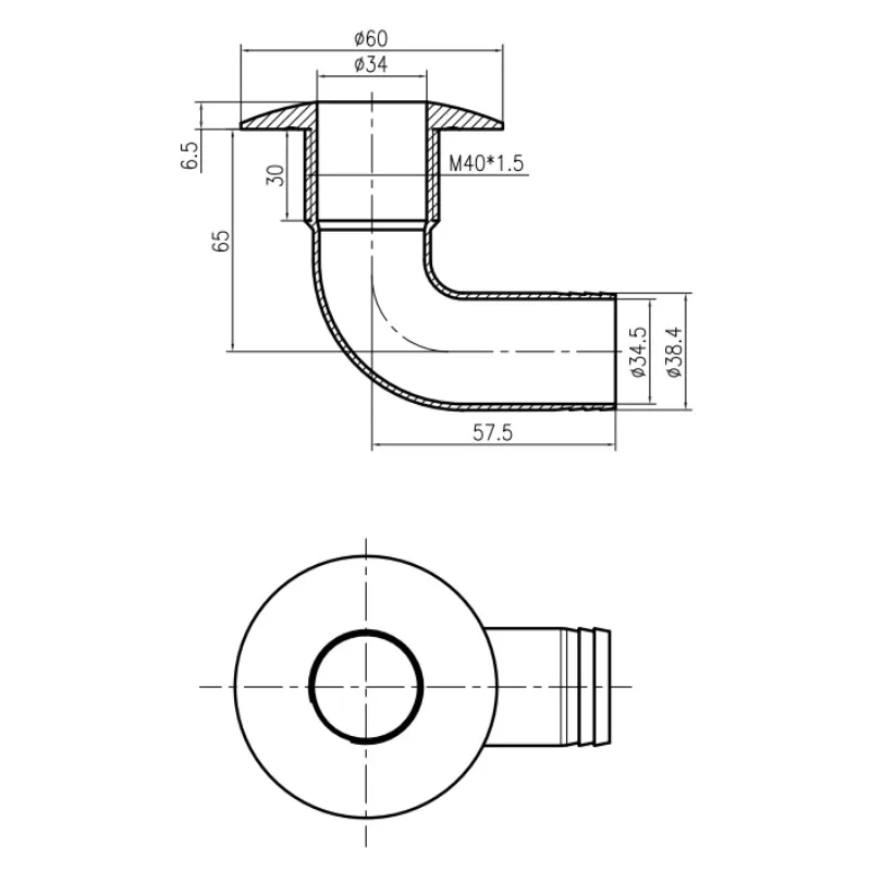 Desagüe de 90 grados para 1-1/2 \