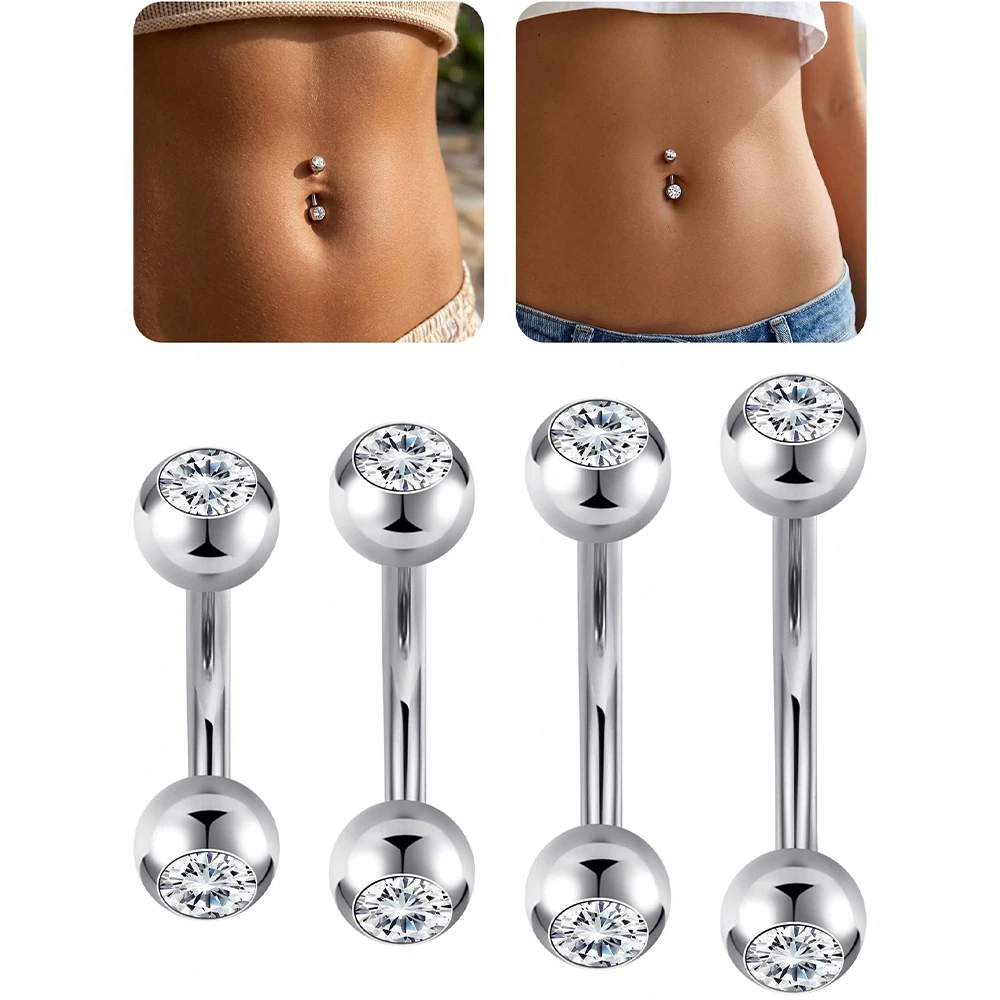 Piercings de Ombligo Pequeños de 14G para Mujer - Anillos de Ombligo Roscados de Acero Inoxidable 316L - Joyería para Piercing Rook con Barras Curvas