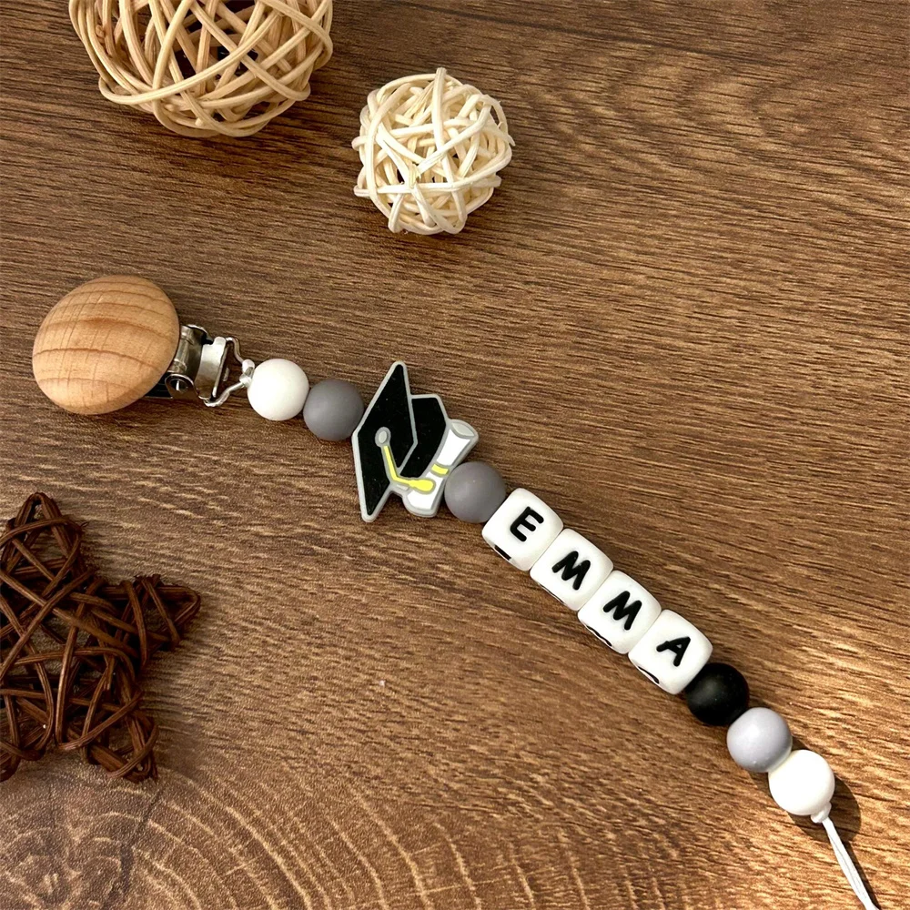 

Custom Name Wooden Pacifier Clip Monochrome Beads