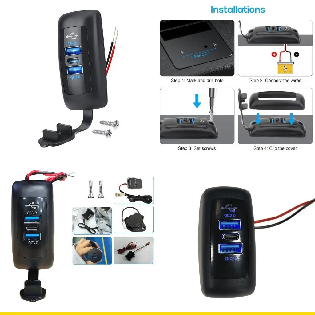 SZCH 3 Port USB Outlet 12/24V Vehicle Chargers With Overload For Travel