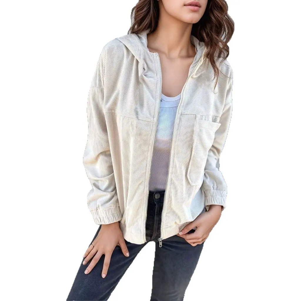 

Женская однотонная вельветовая куртка с капюшоном, простой европейский и американский стиль, новая горячая весенне-осенняя мода для женщин