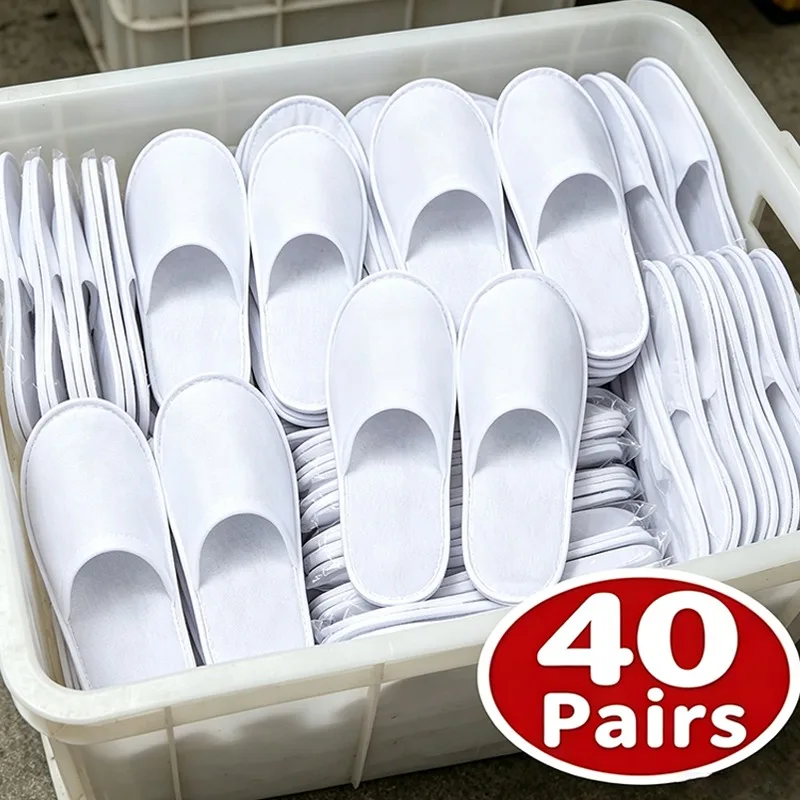 40 paires de chaussons d'hôtel blancs 2026 unisexes jetables pour invités à domicile, chaussons antidérapants pour salle de bain et spa pour hommes et femmes