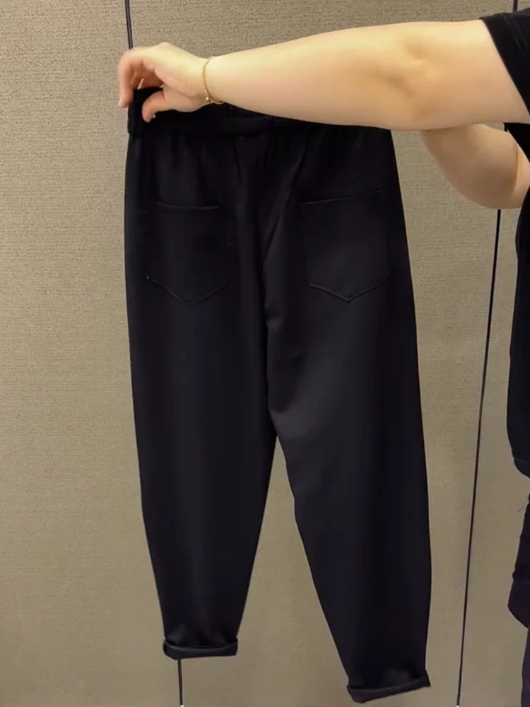 النسخة الكورية سستة تصميم الربط فضفاض هارون بانت المرأة موضة الشارع عالية الخصر تسع نقاط مستقيم الساق بنطلون