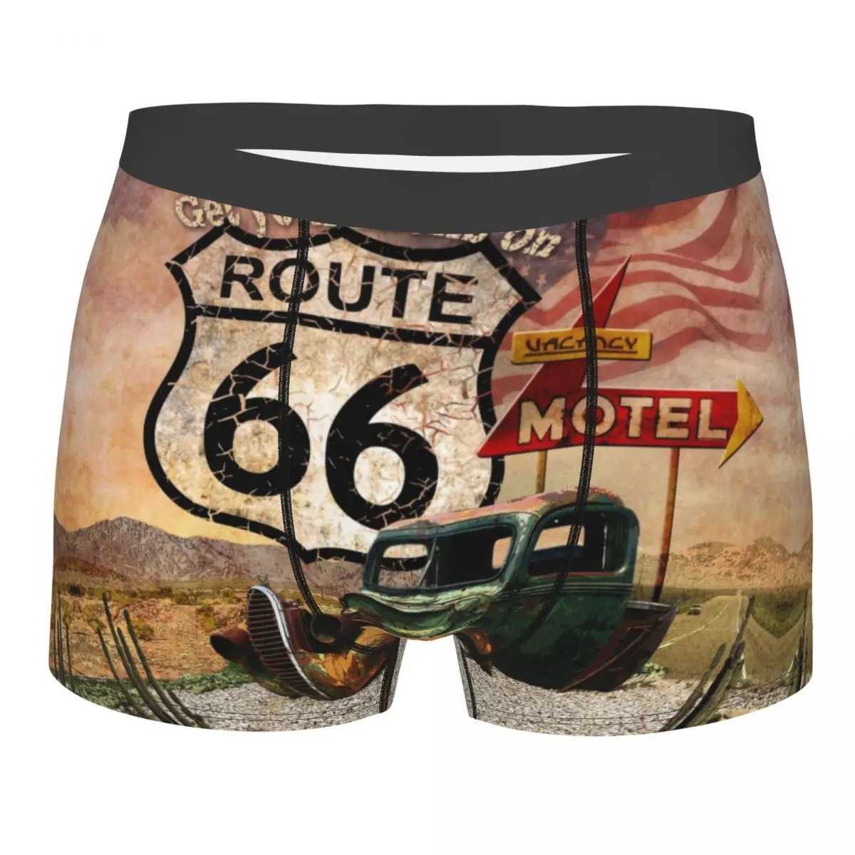 Get Your Kicks On Route 66 Boxer Shorts For Men 3D Printed USA Highways Road Sign Underwear Panties Briefs Stretch Underpants