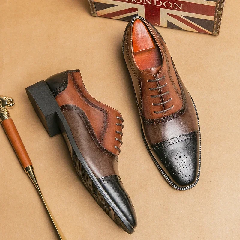 

Dress Shoes Men Classic Retro Brogue Shoes Men Lace-Up Leather Dress Business Office Flats Men Wedding Party Oxfords Sizes 38-48