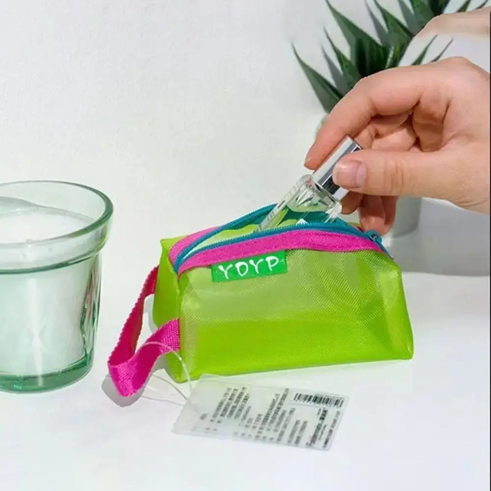 New Mesh Cosmetic Bag Transparent Portable Lipstick Bags Mini With handle Zipper Bag