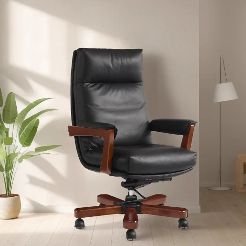 Leather Backrest Office Chairs Down Filling Relieve Fatigue Comfortable Reliable Boss Chairs High Rebound Luxury Furniture