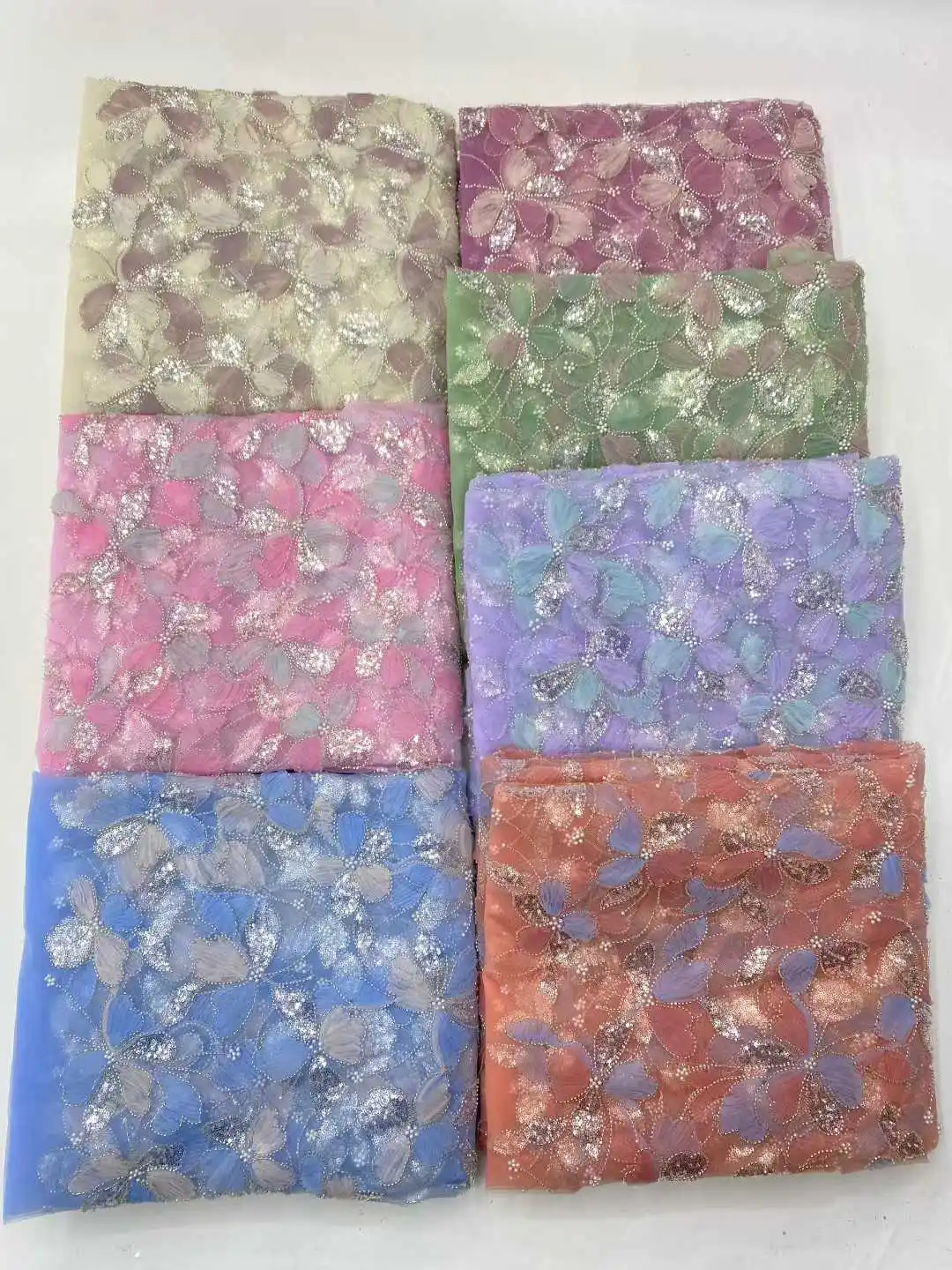 أفضل نوعية الدانتيل الشبكي الأنيق مع الخرز الترتر نسيج تول التطريز لخياطة فستان الزفاف #4