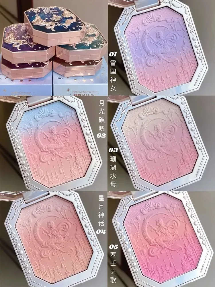 Flower Knows Moonlight Mermaid Series 5Colors Embossing  Powder Blusher Matte Waterproof  Cheek  Beauty  Cosmetics  Makeup Blush