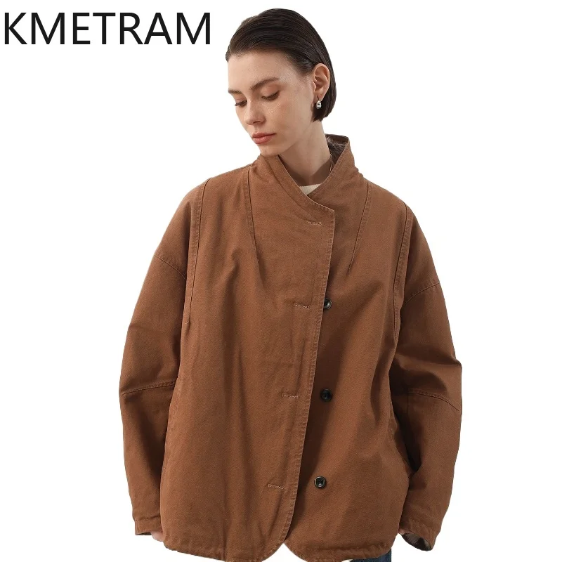 

KMETRAM 100% Real Rabbit Fur Lining New in Coats Double Faced Jacket Mid Length Women Winter Loose Parka Outerwears 2025 пальто