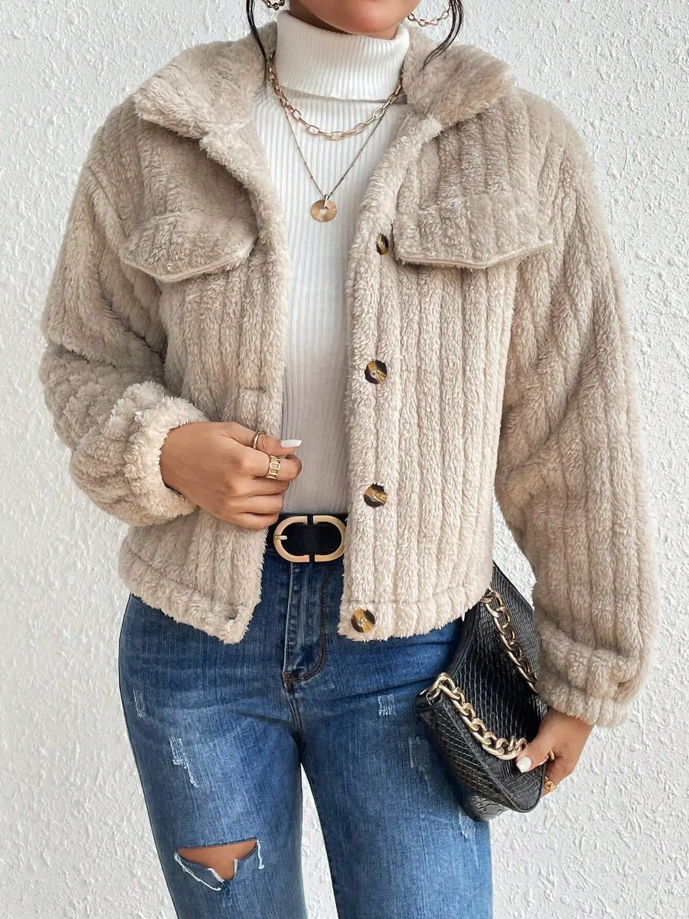 سترة نسائية قصيرة غامضة مع أزرار، معطف مريح للخريف والشتاء لأسلوب الشارع