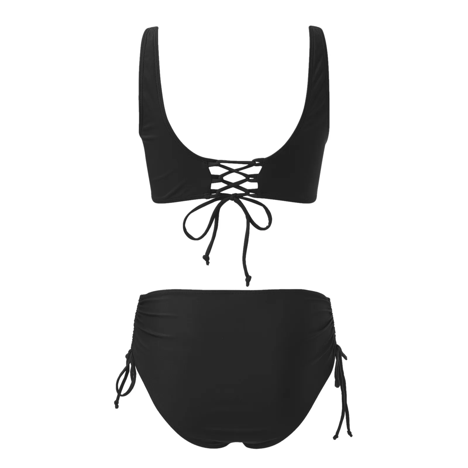 Conjunto de Bikini negro Sexy, traje de baño para mujer, traje de baño Tankini con cordón de cintura baja a la moda, traje de baño de moda para