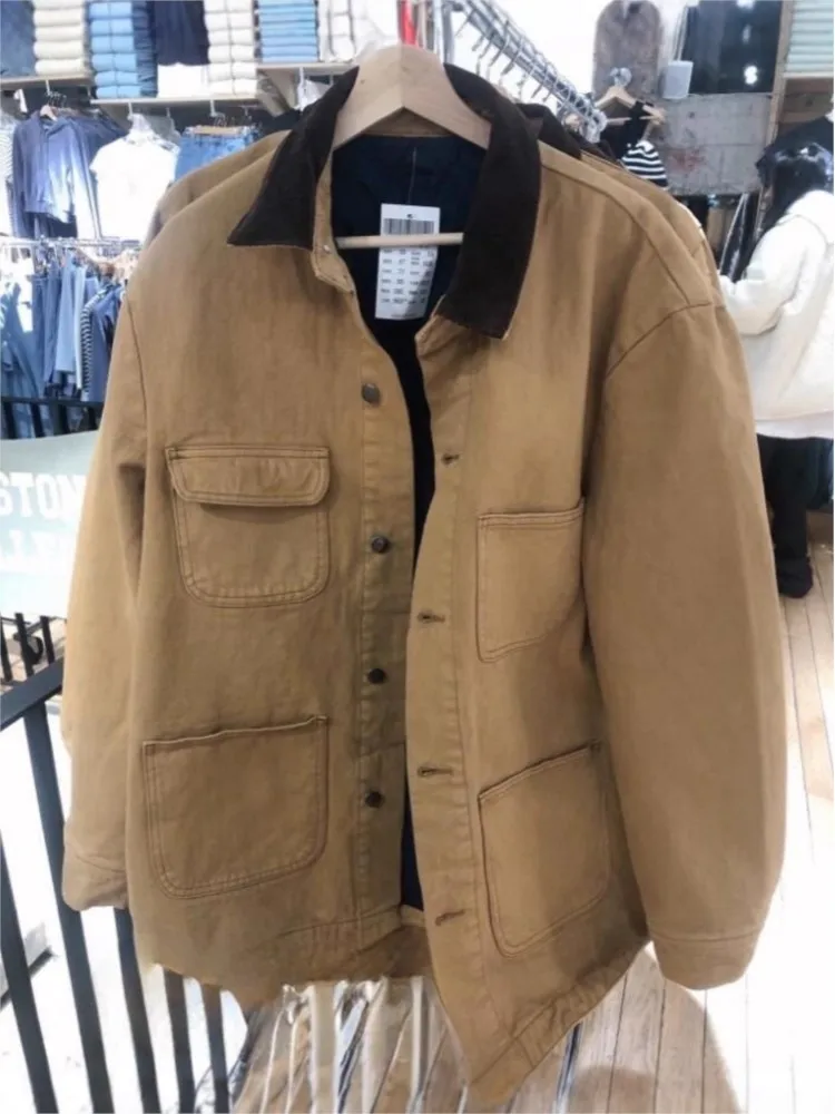 

Винтажное стеганое пальто с лацканами, женское зимнее новое свободное ретро-кардиган с длинными рукавами, пальто, шикарная куртка в консервативном стиле в корейском стиле