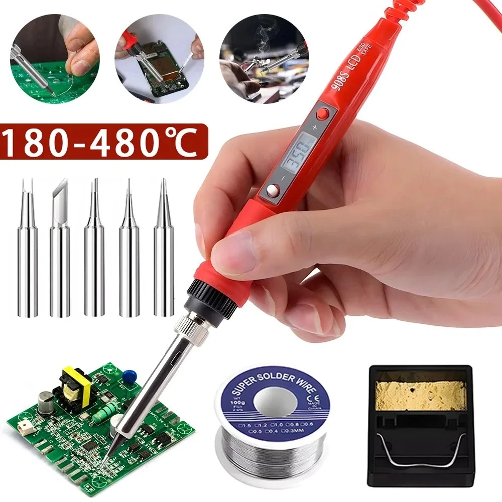 Lötkolben mit einstellbarer Temperatur und 5 Lötspitzen, geeignet für die Reparatur von elektronischen Bauteilen und Leiterplatten sowie andere Präzisionslötaufgaben