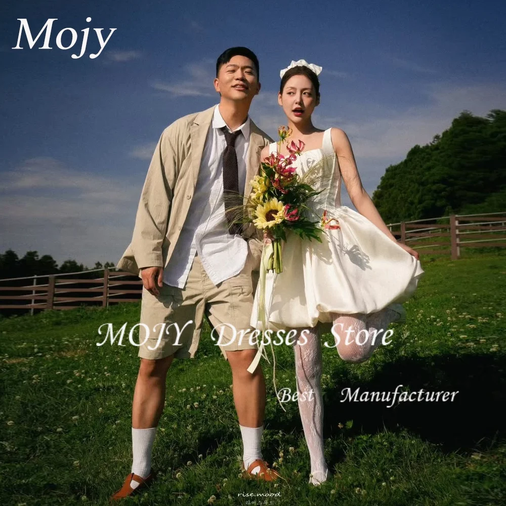 

Mojy 2025 атласные мини-корейские свадебные платья для улицы с квадратным воротником без рукавов, короткое свадебное платье для фотосессии по индивидуальному заказу