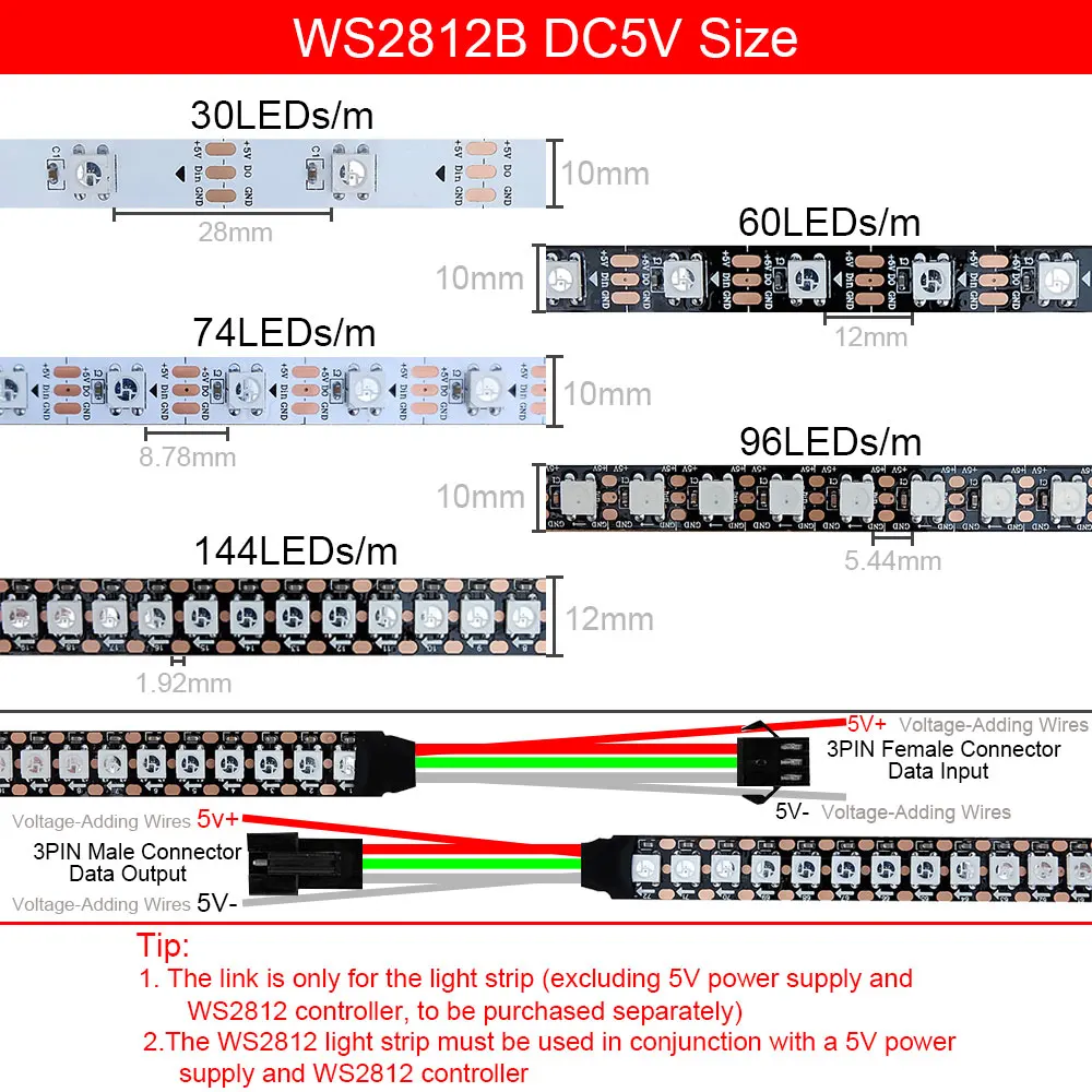 Ws2812b Ws2815 30/60/74/96/144Pixels/Leds/M Rgb Smart Led Strip Ws2812 5050 Rgbic Individueel Adresseerbare Tape Light Dc 5V/Dc 12V