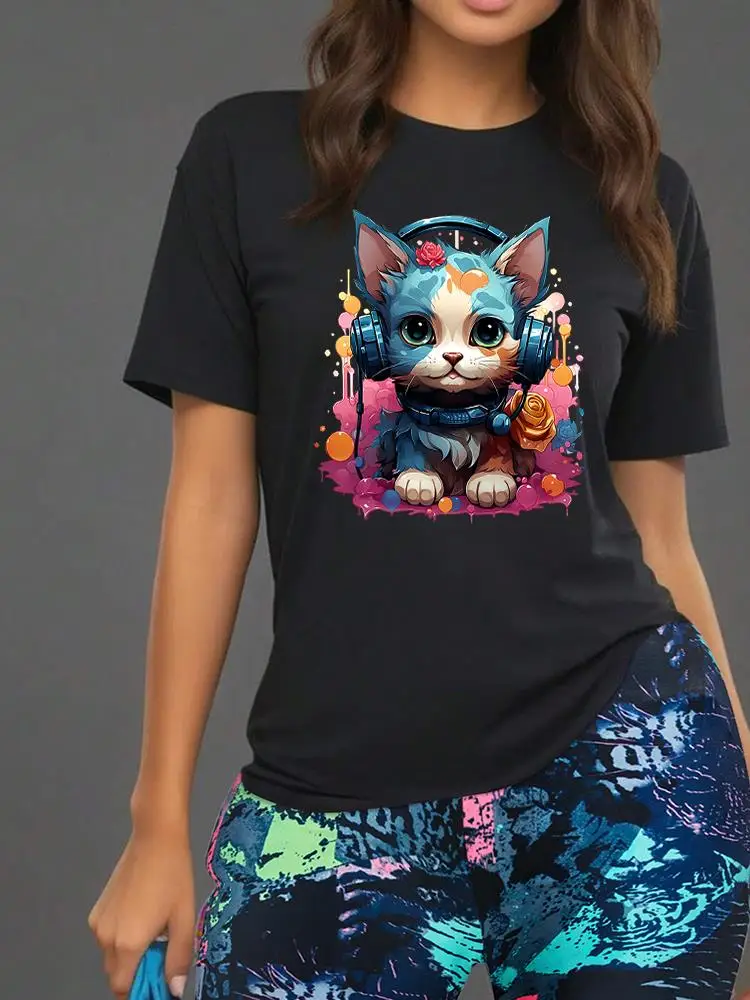 

Cartoon Animal Printing Women T Shirts Two Piece Set Fashion Casual Floral Shorts Sets Comfortable Fit T-Shirt Shorts Female