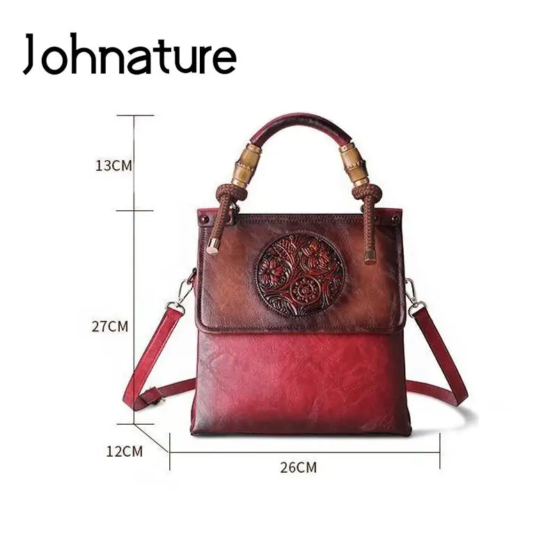 Johnature Vintage Women Bag 2024 New Classic Totem Embossing Luxury Handbag Versatile High Quality Leather Ladies Shoulder Bags