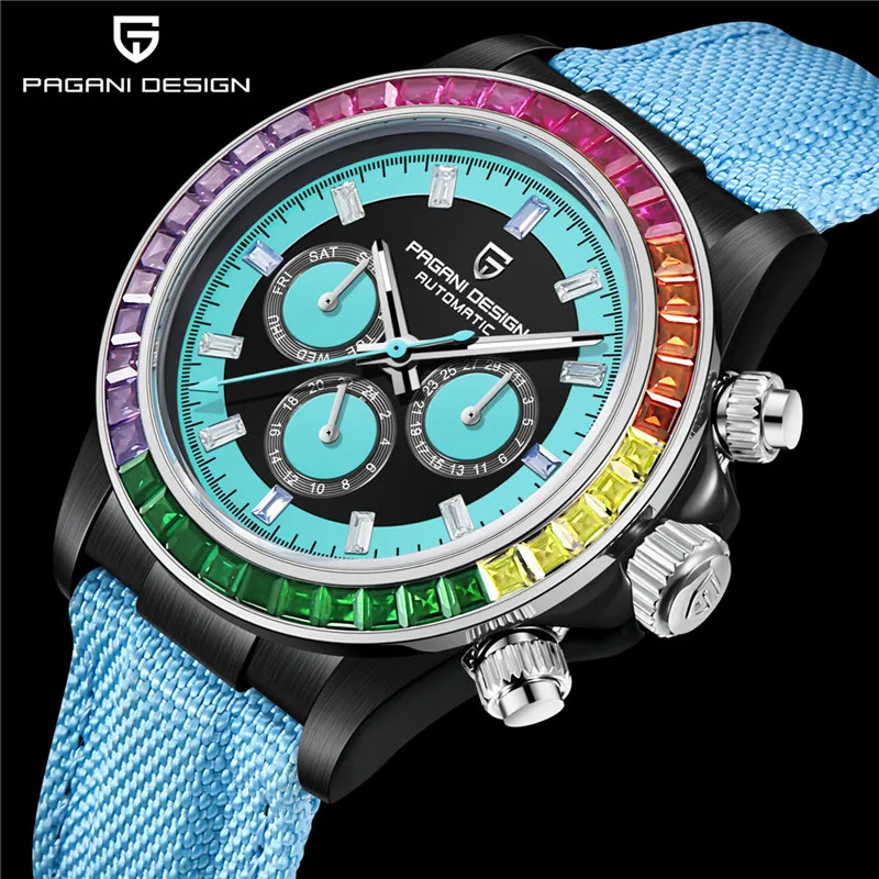 

PAGANI DESIGN New Fashion Brand Silicone Men's Automatic Watches Rainbow Bezel Sport Watch For Men Chronograph Reloj Hombre 1732