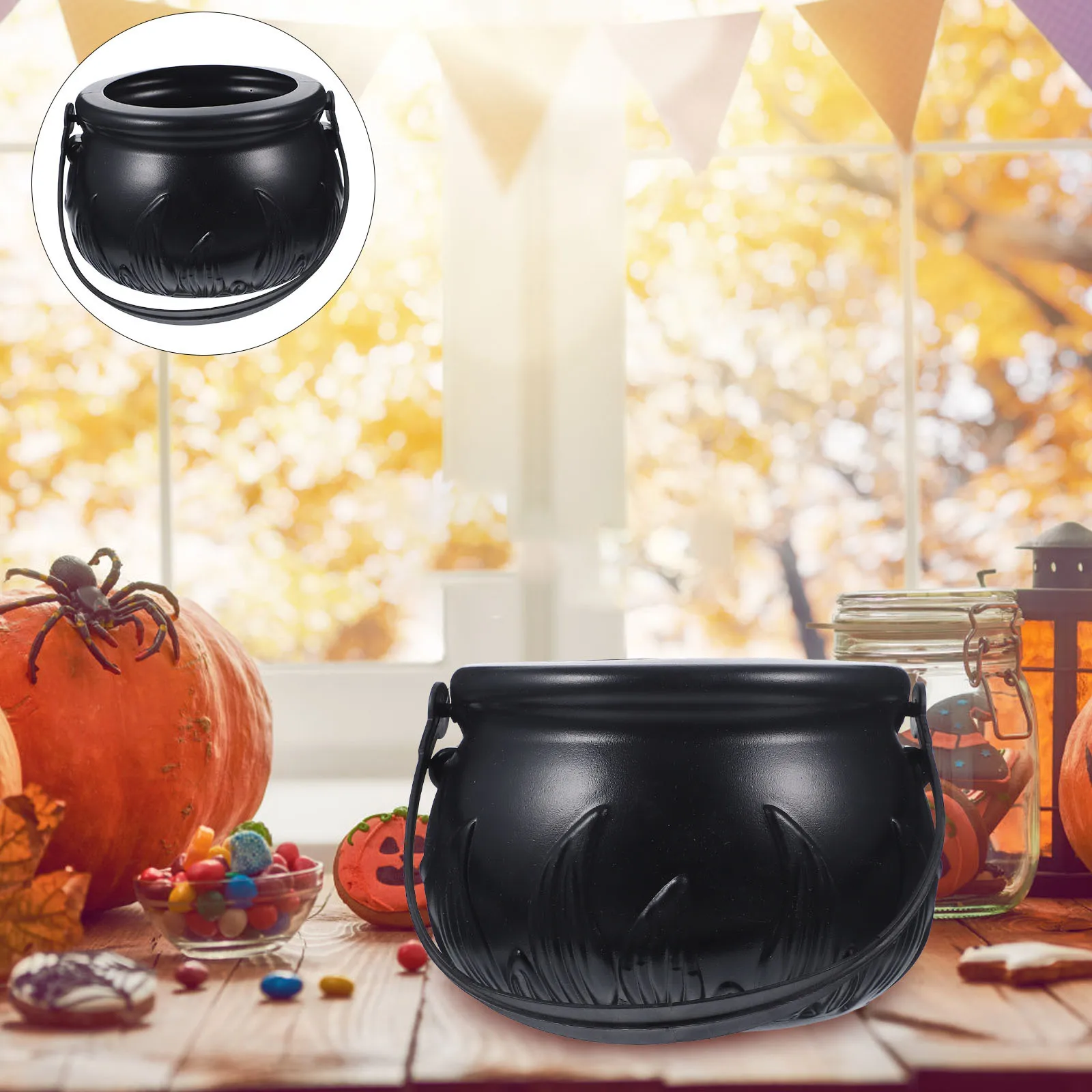 

Halloween Witch Candy Jar 1pc Spooky Witch Bucket Large Plastic Treat Kettle for Holiday Party Decorations Candy Storage