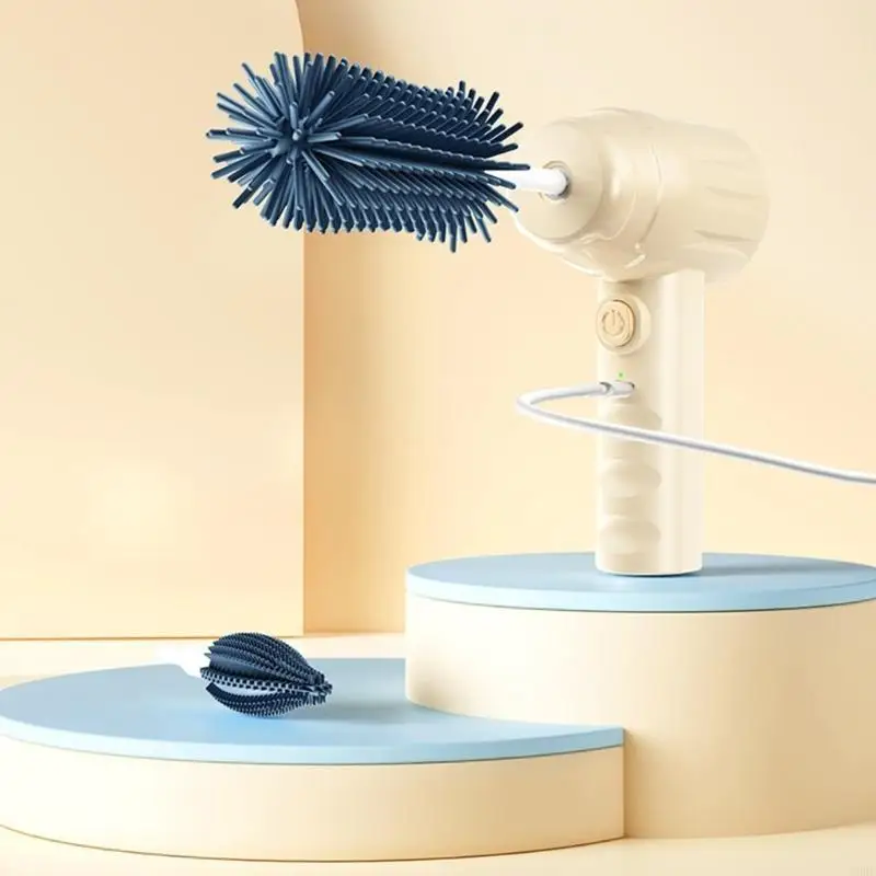 منظف دوار كهربائي مع رأس فرشاة تنظيف قابلة للاستبدال، أداة تنظيف فعالة لزجاجات الأطفال