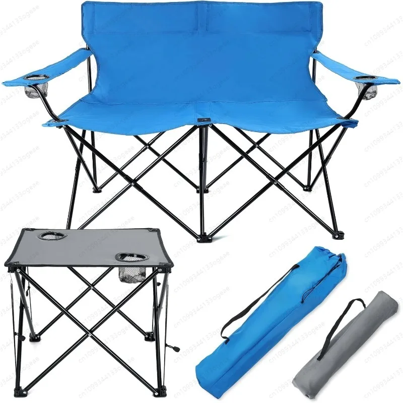 New Modern Aluminum Oxford Cloth Folding Camping Chair Set Blue/Grey Foldable Large Portable Adult Outdoor Hiking Lawn Chair