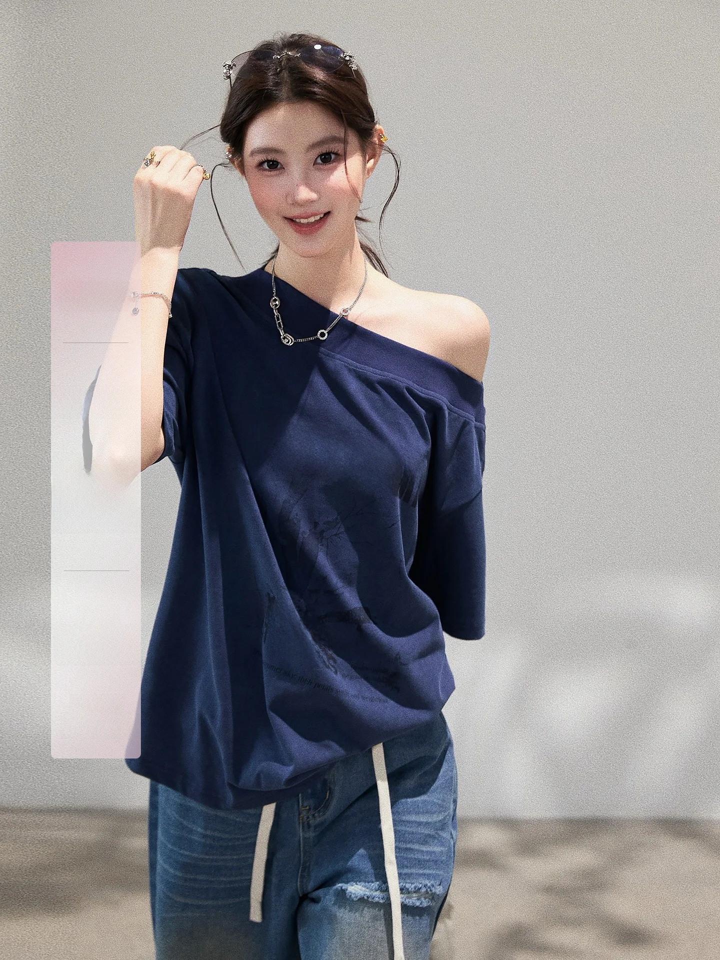 

Loose Fit Shoulder Baring mid Length T-Shirt Women's Summer Casual Style Letter Print Sleeveless Versatile Casual Top
