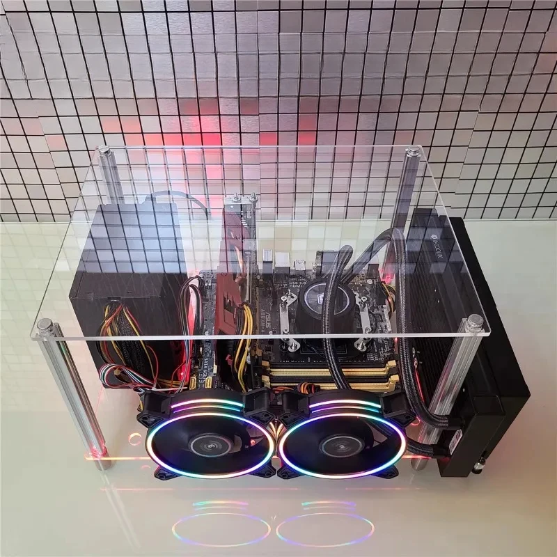 Computer Case Power Supply ITX Open MATX Transparent Acrylic Glass DIY Simple Desktop Aluminum Alloy