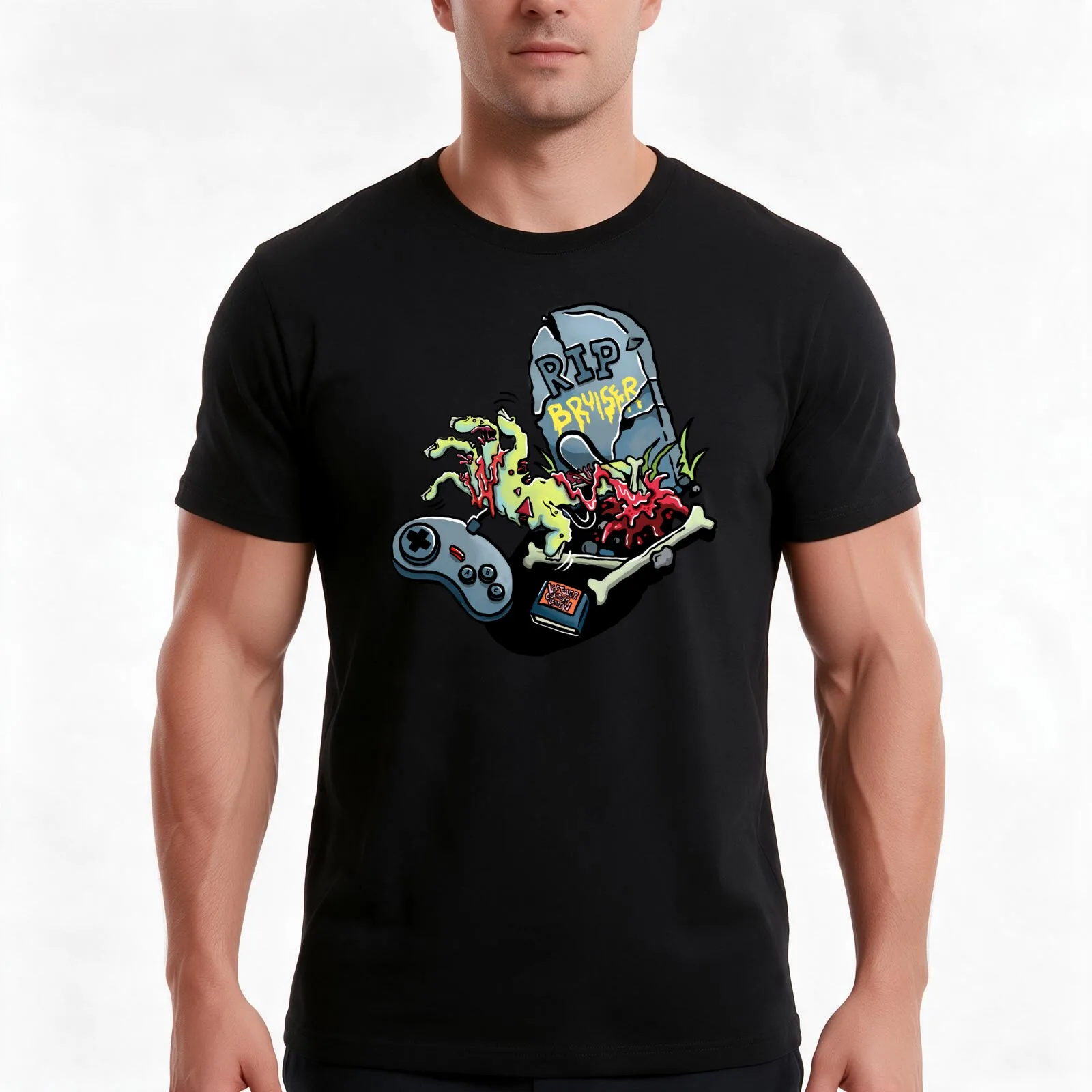 A gamer rising from the retro graveyard T-Shirt Summer Casual Cotton Tee Oversized Streetwear Tops Vintage Graphic Print