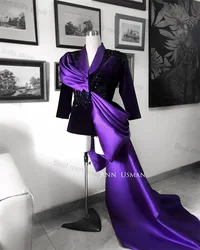 Luxury Crystals Purple Women Suits 1 Piece Blazer With Belt Full Sleeves Formal  Jacket Coat Wedding Tuxedo Tailored Outfit