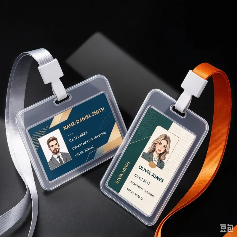 1 Set Double-sided Clear Badge Holder Working Permit Case for Staff Nurse Pass Work Card Cover Sleeve with Lanyard Neck Strap